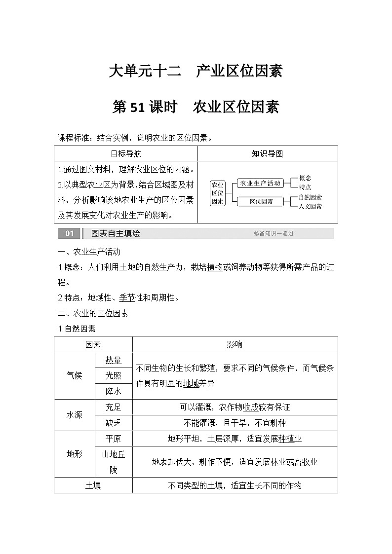 2025届高中地理一轮复习讲义：第二部分人文地理第十二单元产业区位因素第51课时　农业区位因素（教师版）第1页