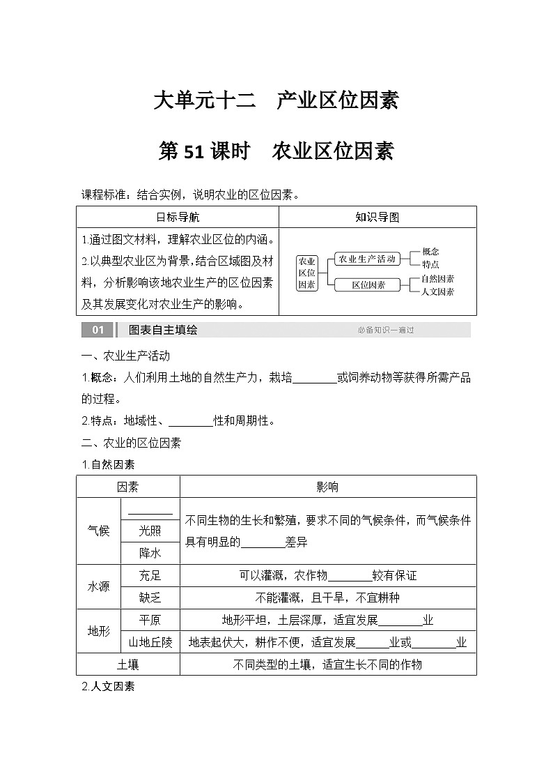 2025届高中地理一轮复习讲义：第二部分人文地理第十二单元产业区位因素第51课时　农业区位因素（学生版）第1页