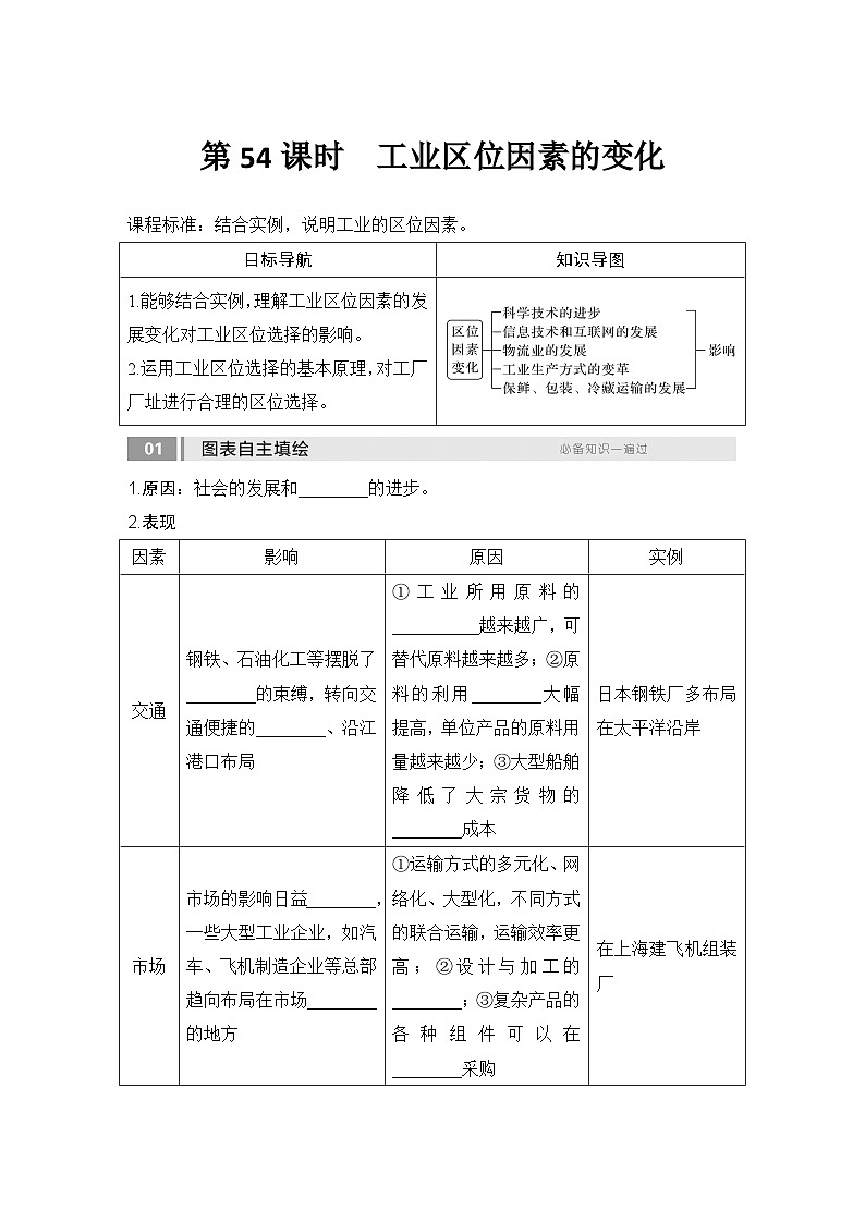 2025届高中地理一轮复习讲义：第二部分人文地理第十二单元产业区位因素第54课时　工业区位因素的变化（学生版）第1页
