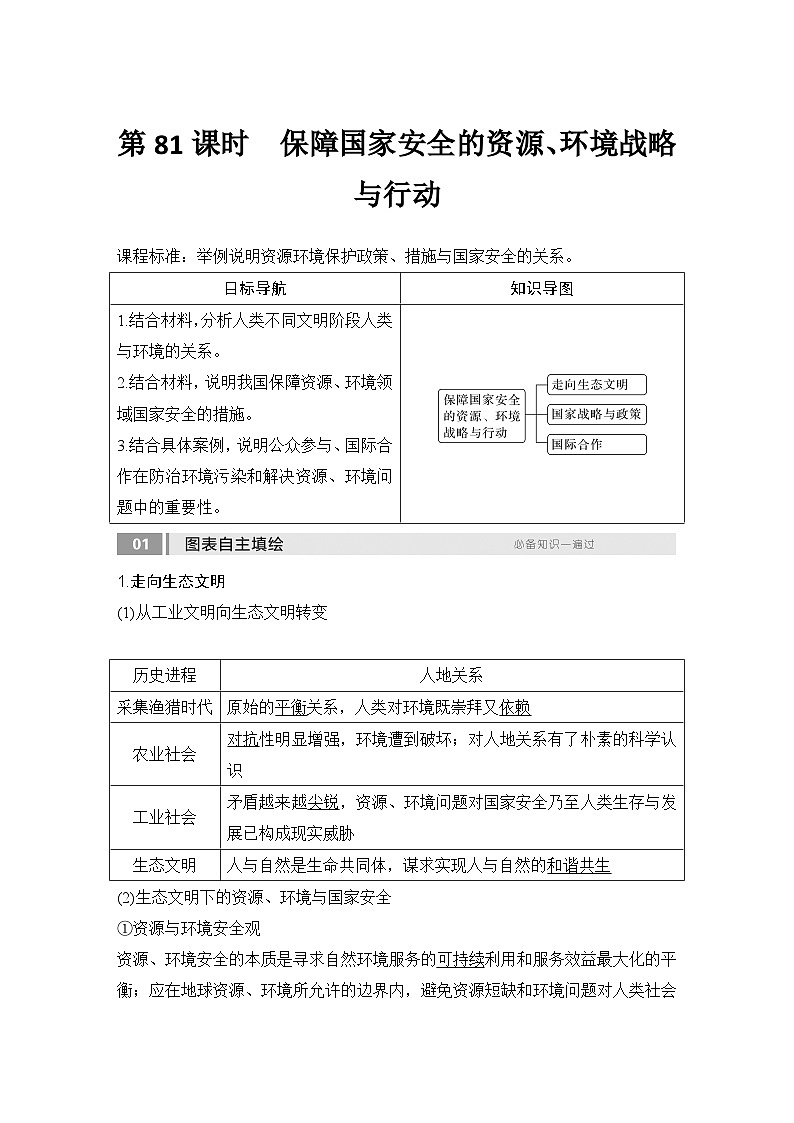 2025届高中地理一轮复习讲义：第四部分资源、环境与国家安全第二十单元环境安全与资源安全第81课时　保障国家安全的资源、环境战略与行动（教师版）第1页