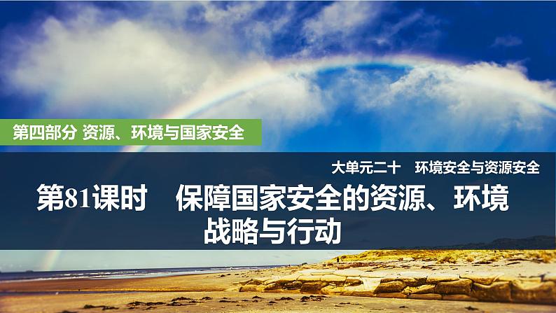 2025届高中地理一轮复习课件：第四部分资源、环境与国家安全第二十单元环境安全与资源安全第81课时　保障国家安全的资源、环境战略与行动（共31张ppt）第1页