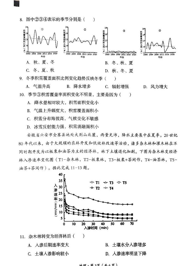 四川省巴中市普通高中 2025届高考模拟“一诊”考试地理试题+答案第3页