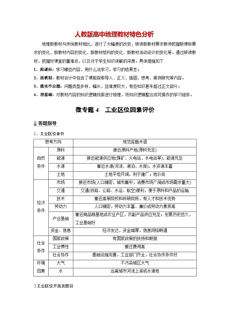 第三章　第二节　微专题4　工业区位因素评价（专练）第1页