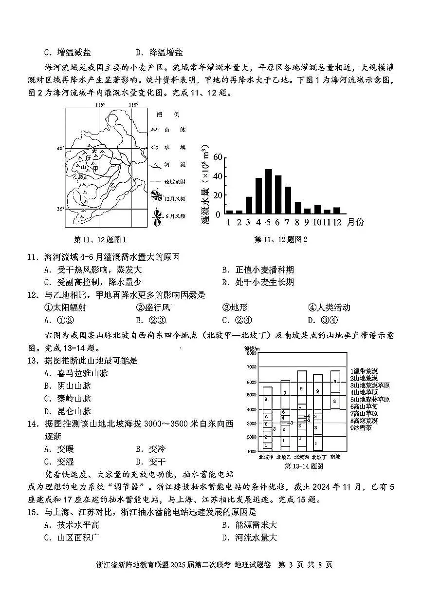 2025年浙江新阵地高三下学期2月地理试卷及答案第3页