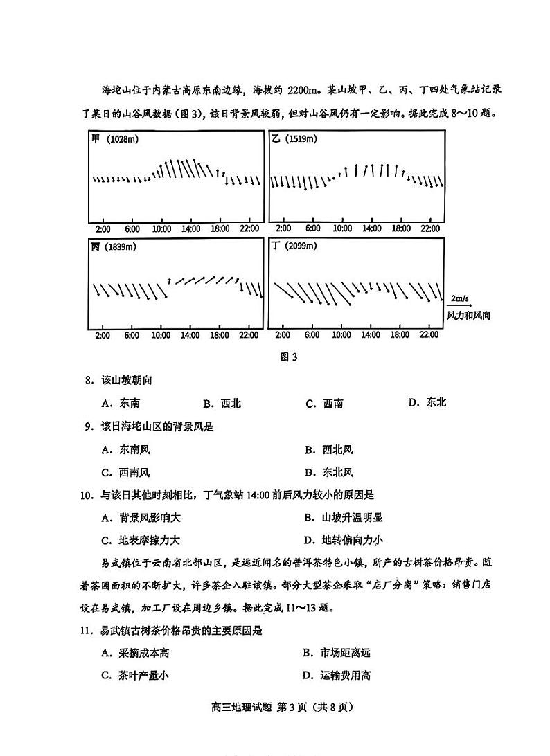 山东省菏泽市2025届高三高考模拟一模考试试卷-地理试卷+答案第3页