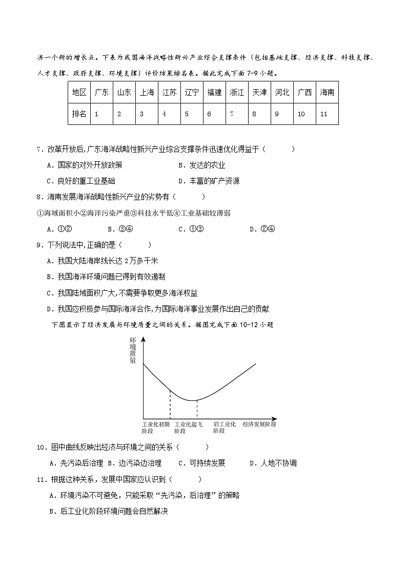 人教版（2019）高中地理必修第二册 第五章《环境与发展》综合检测卷（原卷版）第3页