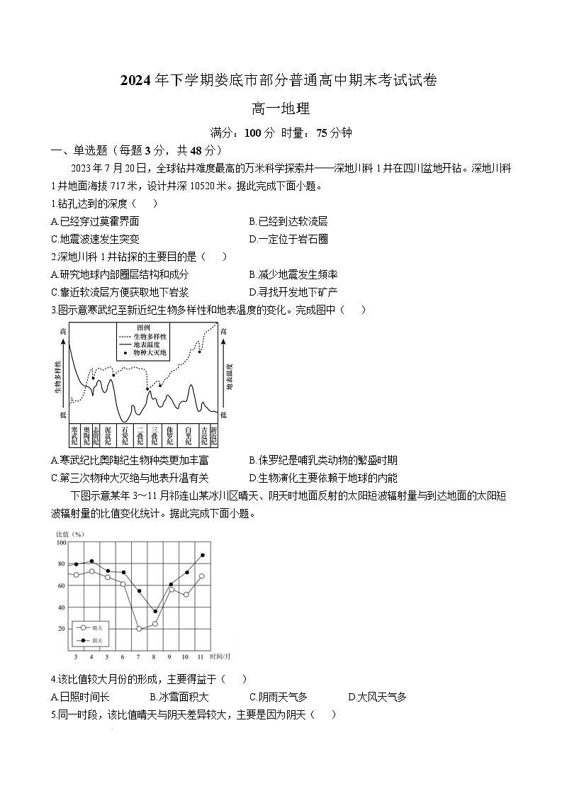 2025娄底高一上学期1月期末地理试题含解析第1页