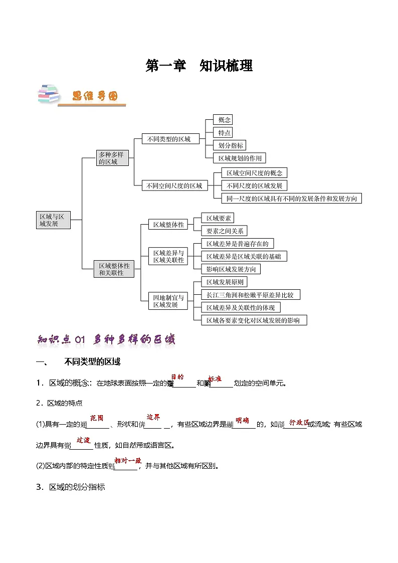 人教版高中地理选修二第一章《区域与区域发展》知识梳理第1页