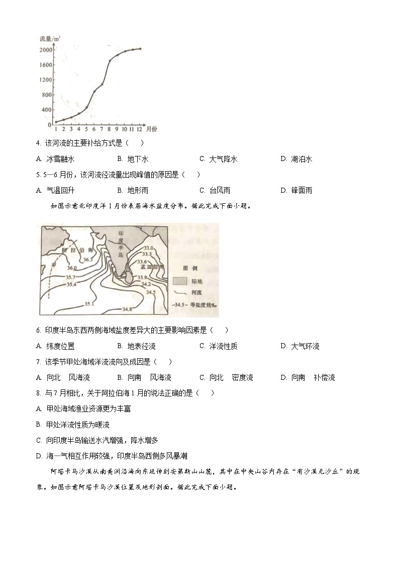 山东省威海市2024-2025学年高二上学期期末考试地理试题  Word版无答案第2页