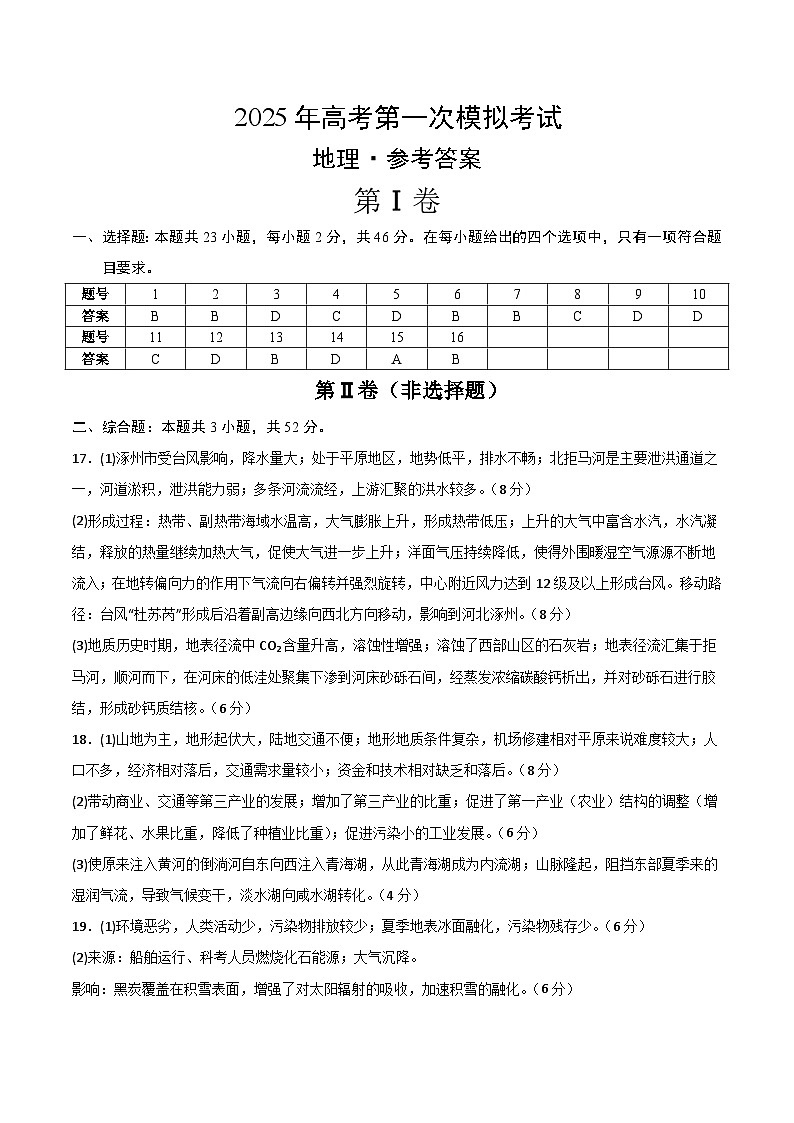 地理（广东卷02）（参考答案）第1页