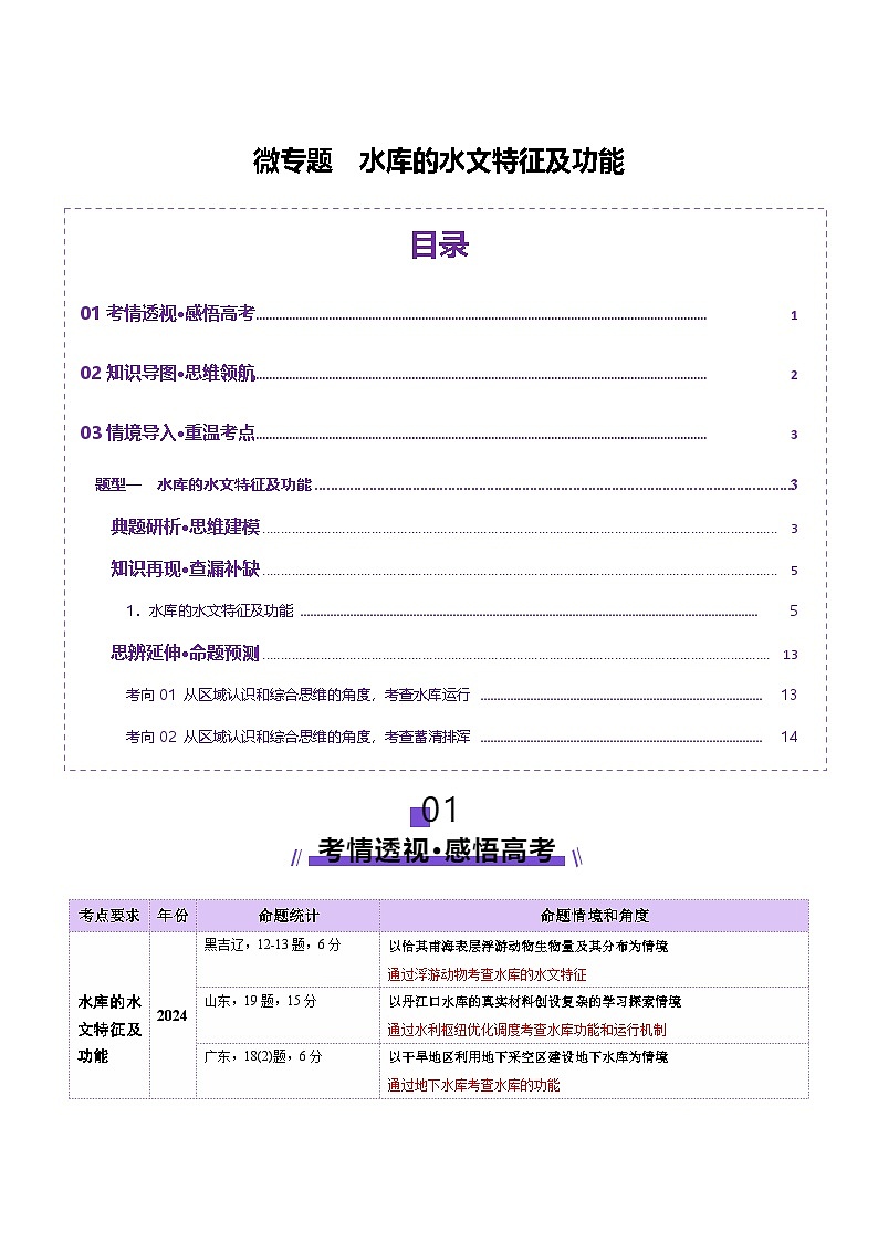 微专题  水库的水文特征及功能（讲义）（原卷版）第1页