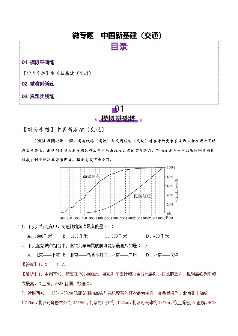 微专题 中国新基建（交通）（练习）（解析版） 第1页
