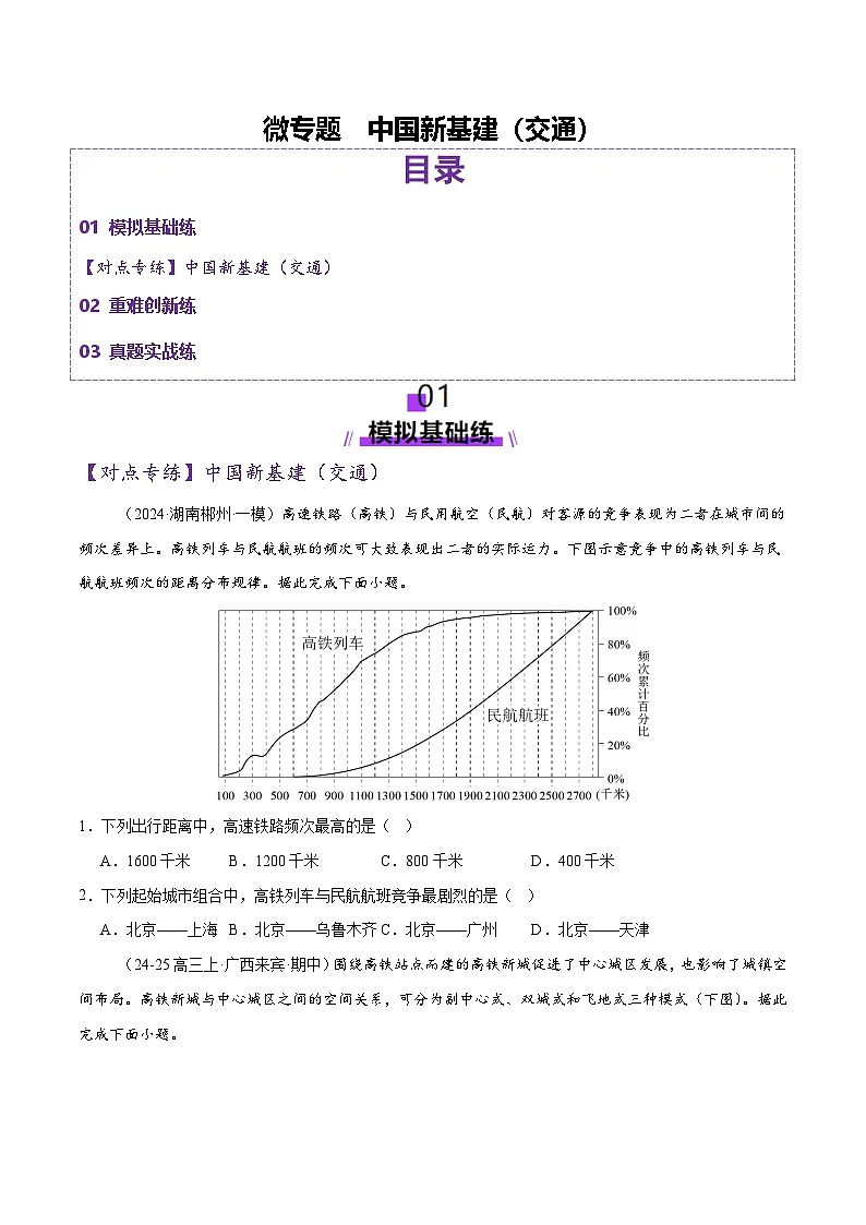 微专题 中国新基建（交通）（练习）（原卷版） 第1页