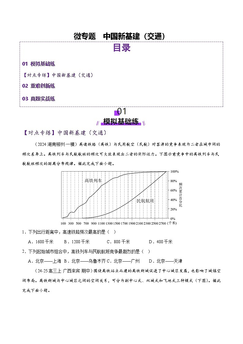 微专题 中国新基建（交通）（练习）（原卷版） 第1页