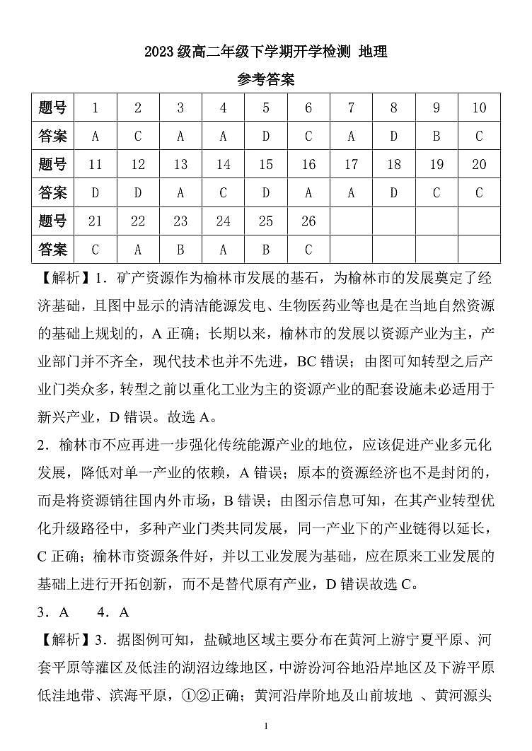 2023级高二年级下学期开学检测 地理答案(1)第1页