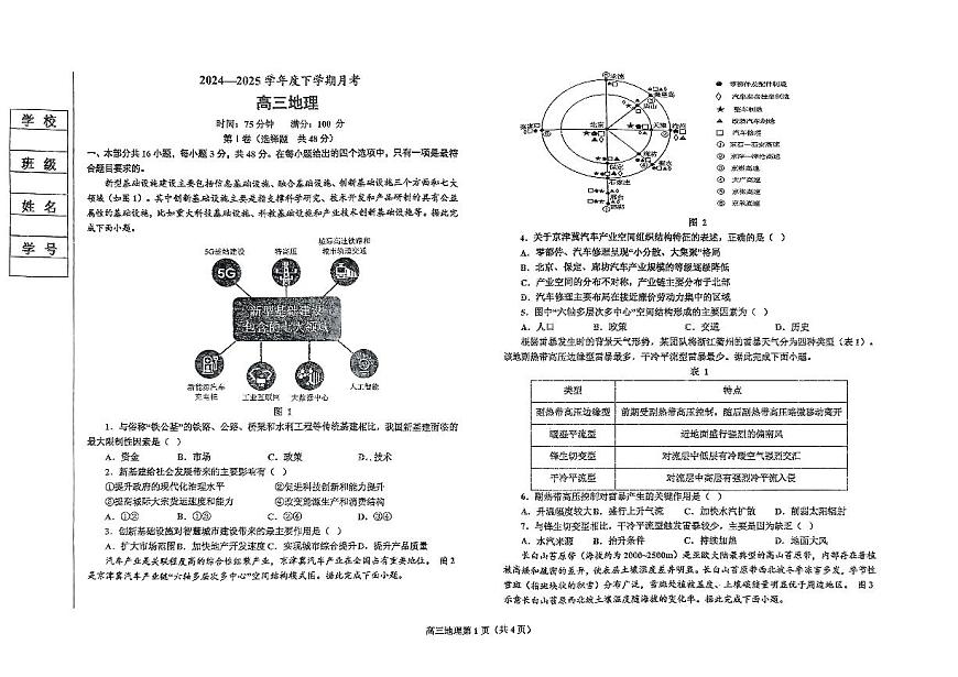 辽宁省鞍山市2024-2025学年高三下学期第一次月考试卷地理（含答案）第1页