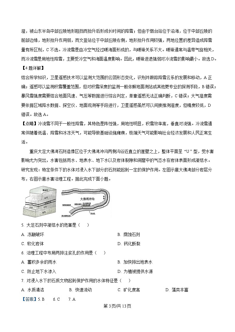 重庆市巴蜀中学2024-2025学年高三下学期3月月考地理试题 Word版含解析第3页