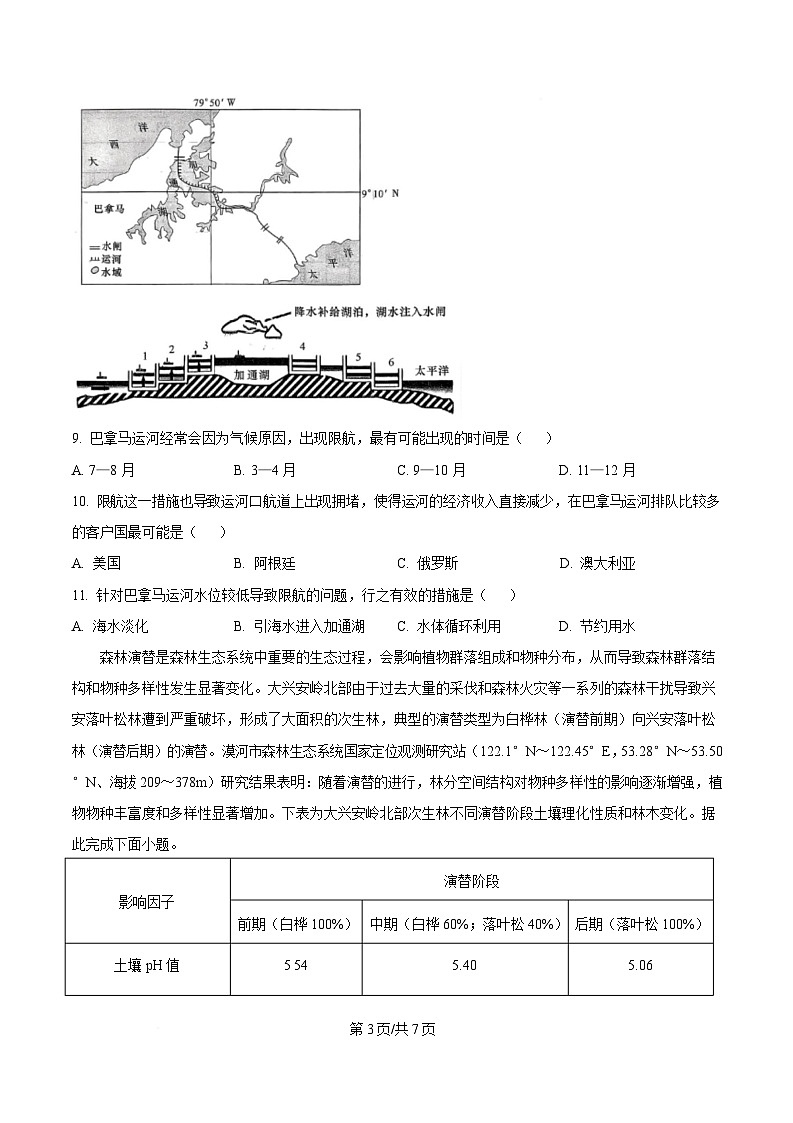 湖南省长沙市长郡中学2024-2025学年高三下学期月考（七）地理试题（原卷版）第3页