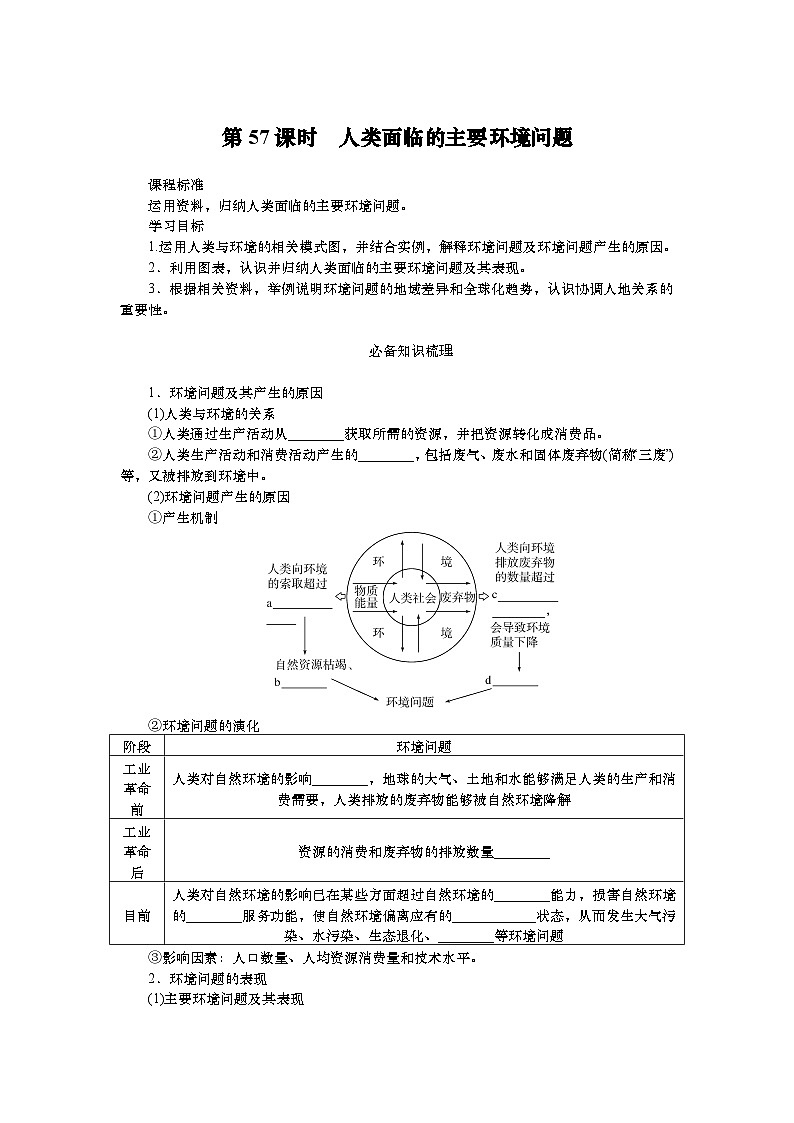 2025届高中地理人教版一轮复习第57课时导学案：人类面临的主要环境问题第1页