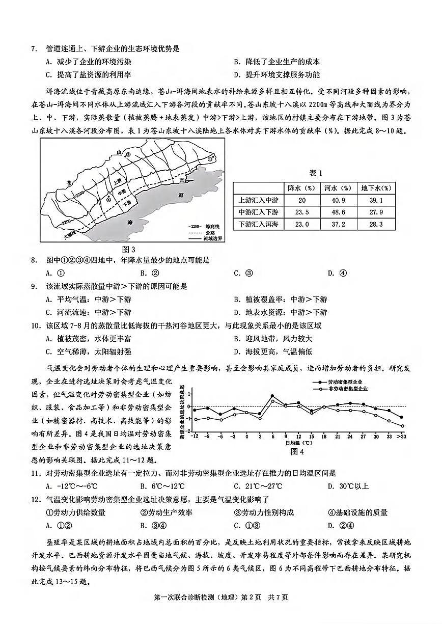 地理丨重庆市康德2025届高三1月第一次诊断检测地理试卷及答案第2页