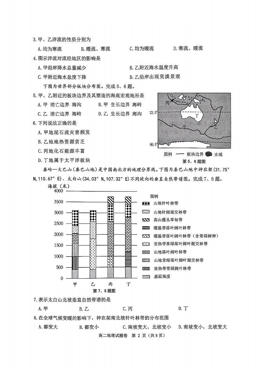 浙江省杭州市八县市2024-2025学年高二上学期期末学业水平测试地理试题（PDF版附答案）第2页