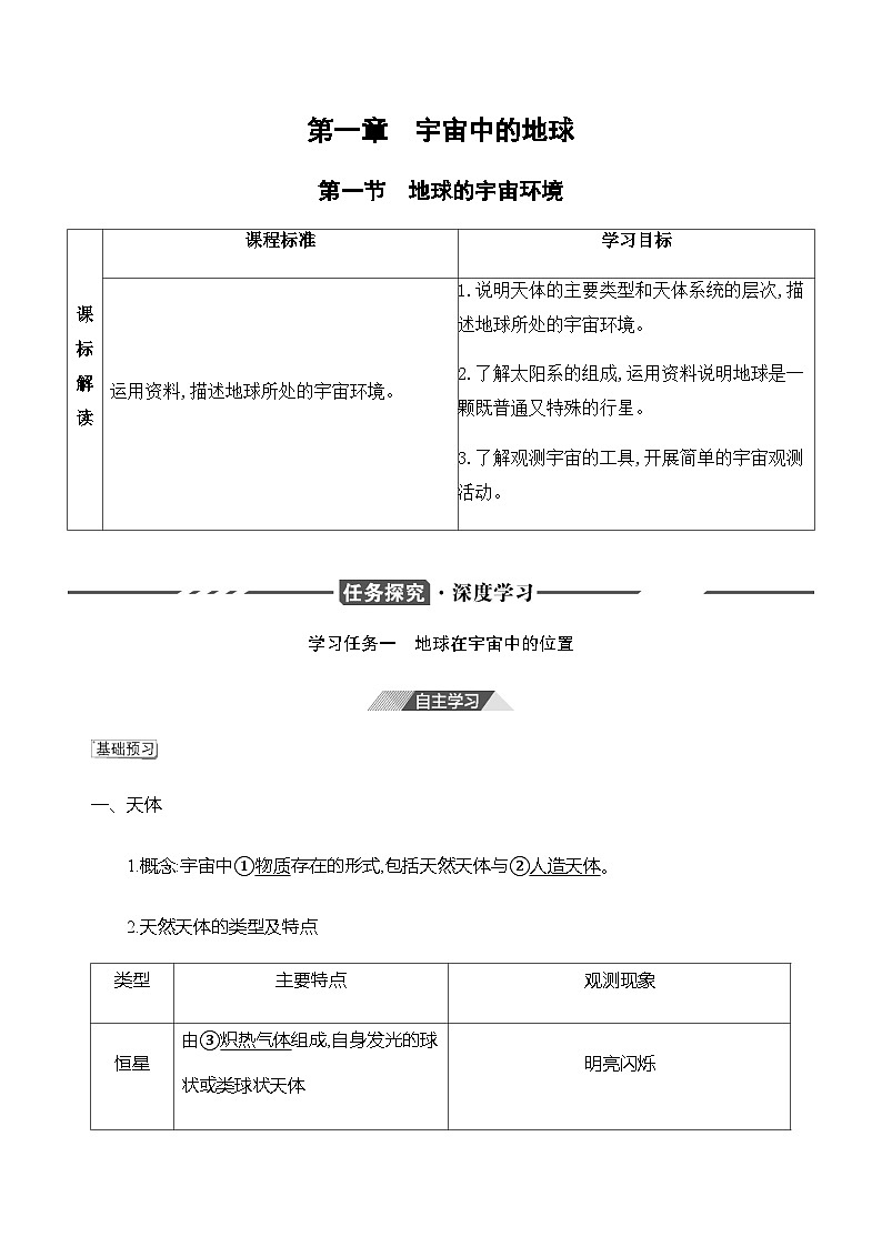 人教版高中地理 必修 第一册 1-1《地球的宇宙环境》探究学案第1页