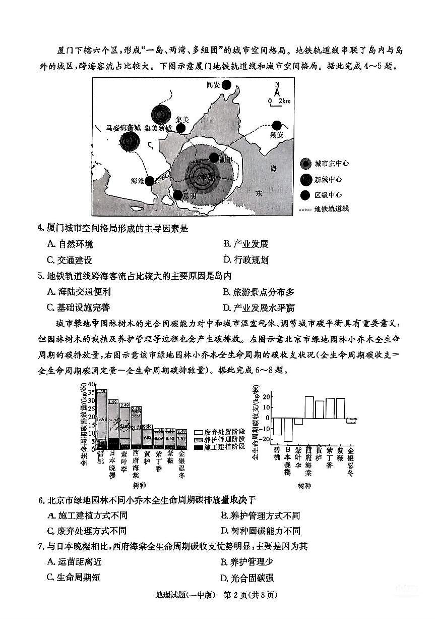 湖南省长沙一中2025届高三下学期3月月考（七）-地理试题无答案第2页