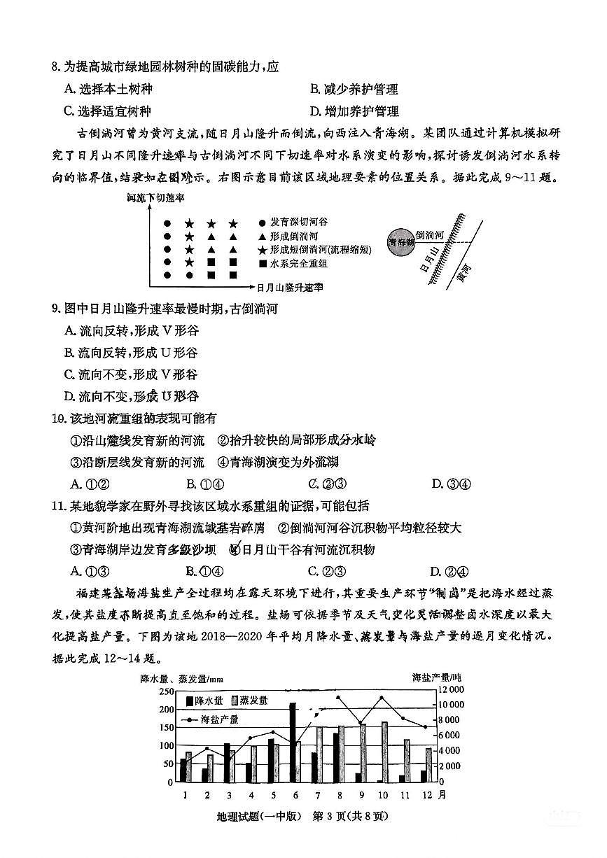 湖南省长沙一中2025届高三下学期3月月考（七）-地理试题无答案第3页