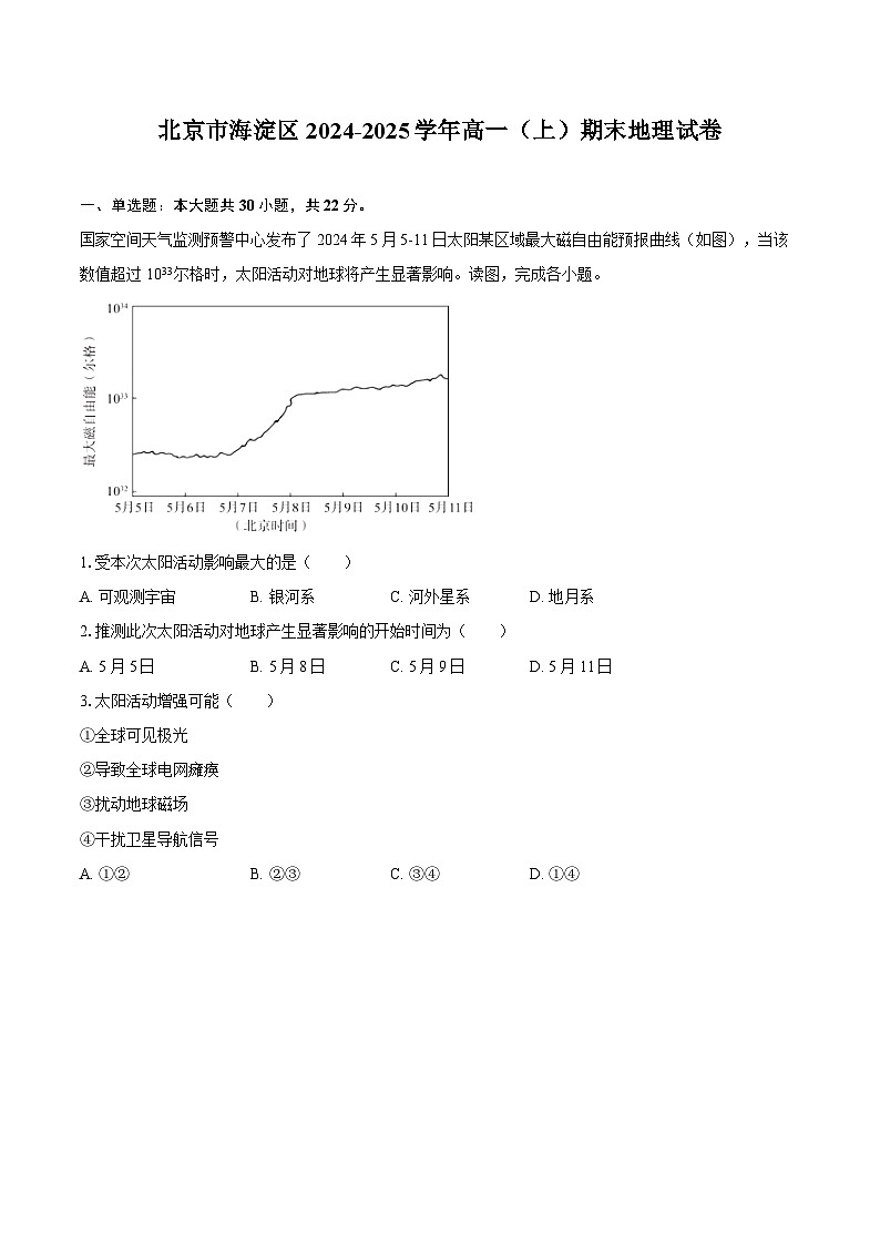 北京市海淀区2024-2025学年高一（上）期末地理试卷第1页