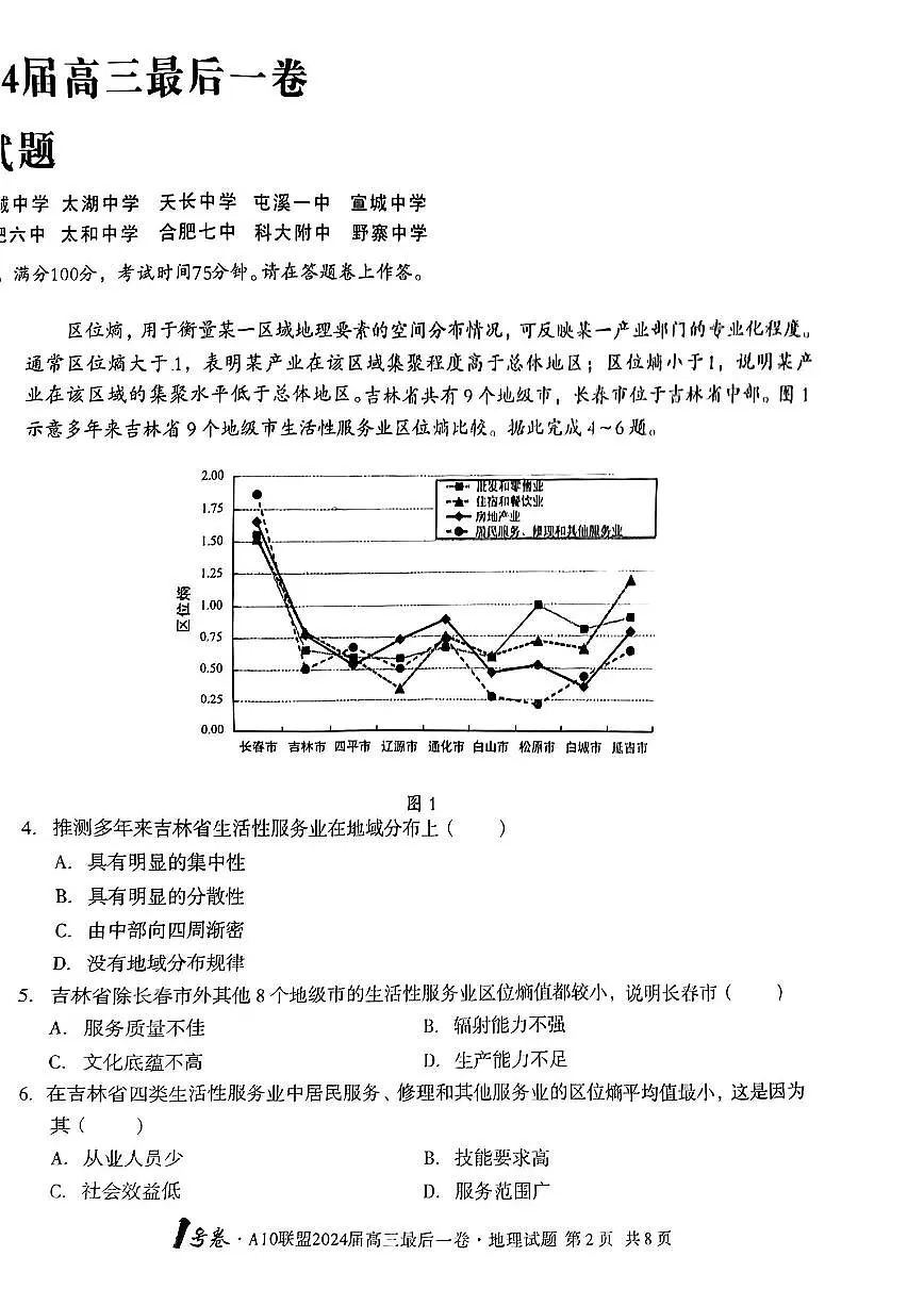 2024届安徽省高三最后一卷-地理（含答案）第2页