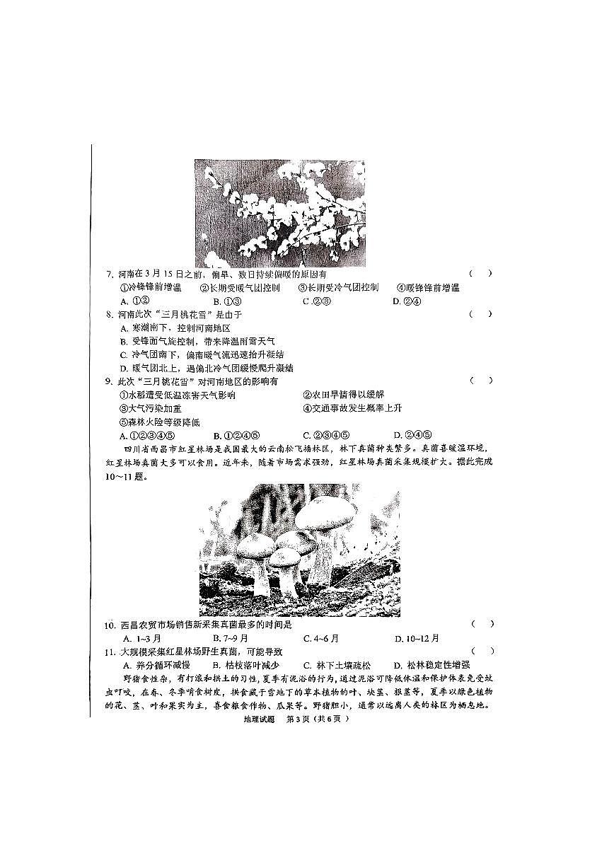 2024届安徽省六安市高三上(2月)-地理试题（含答案）第3页