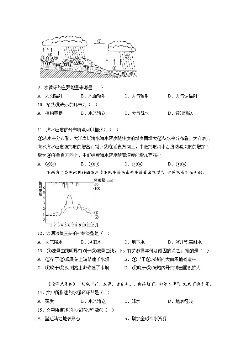 人教版高中地理必修 第一册 第三章《地球上的水》单元质量测评卷第3页
