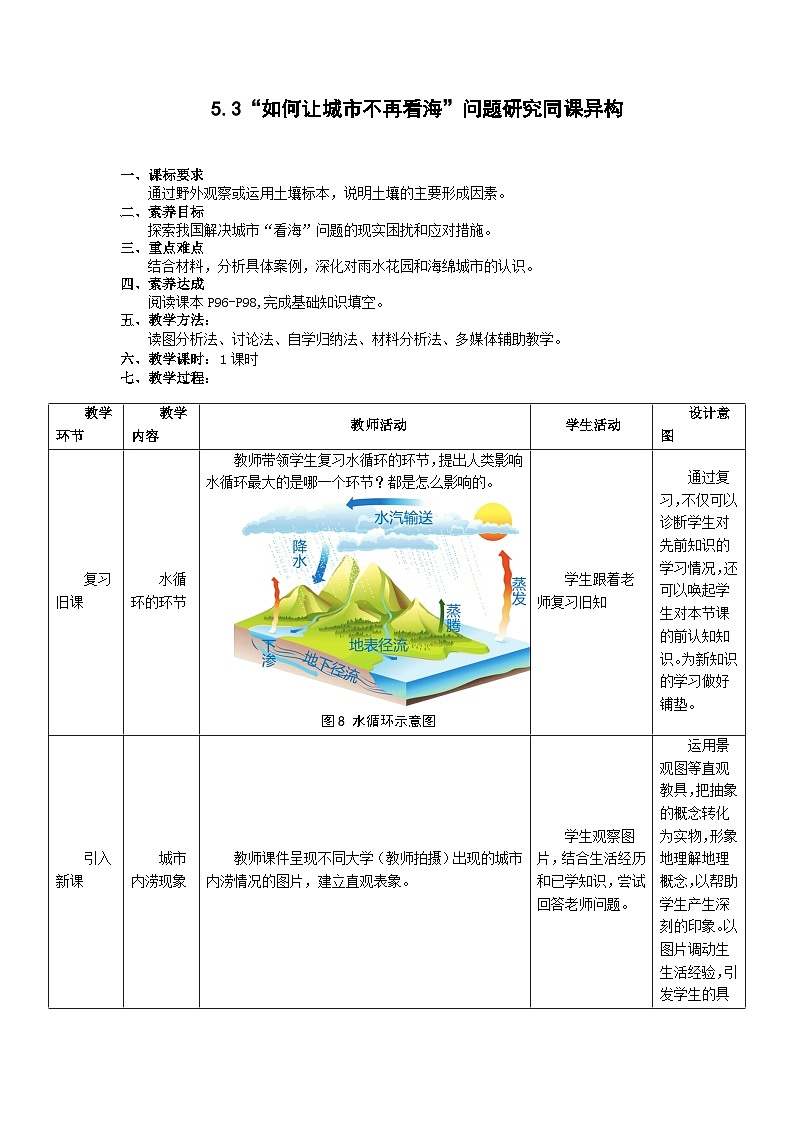 人教版高中地理必修 第一册 第五章《问题研究：如何让城市不再“看海”》教学设计第1页