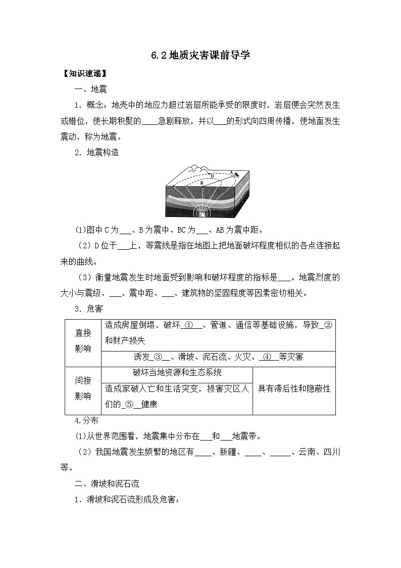 人教版高中地理必修 第一册 6-2《地质灾害》导学案第1页