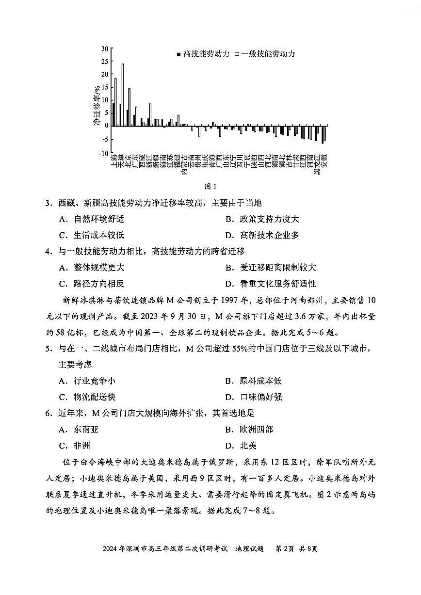 2024届广东省深圳市高三下学期第二次调研-地理试卷（含答案）第2页