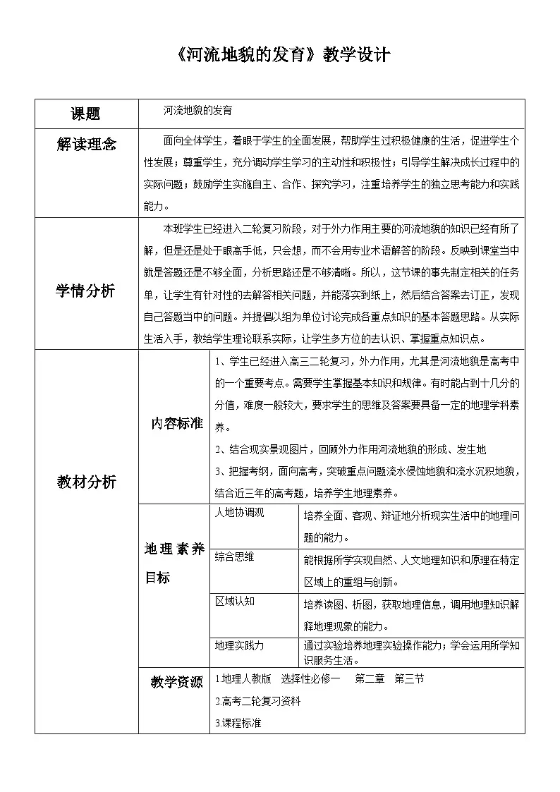 人教版选择性必修1 2-3《河流地貌的发育》教案第1页