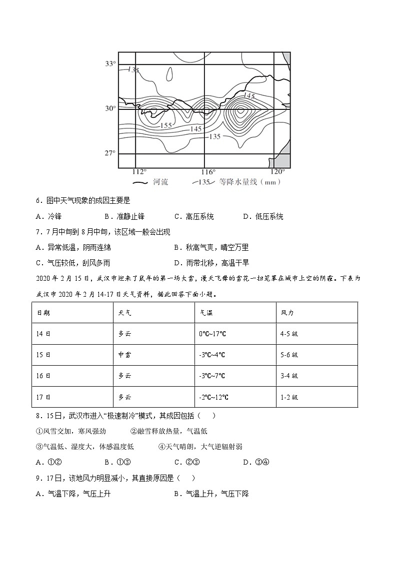 人教版选择性必修1 3-1重点练-常见天气系统 无答案第2页