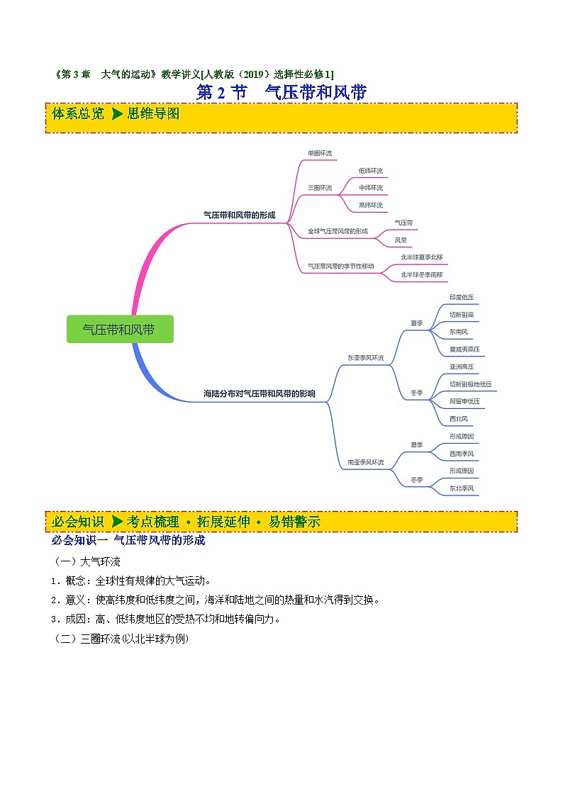 人教版选择性必修1 3-2气压带和风带【讲义】（解析版）第1页