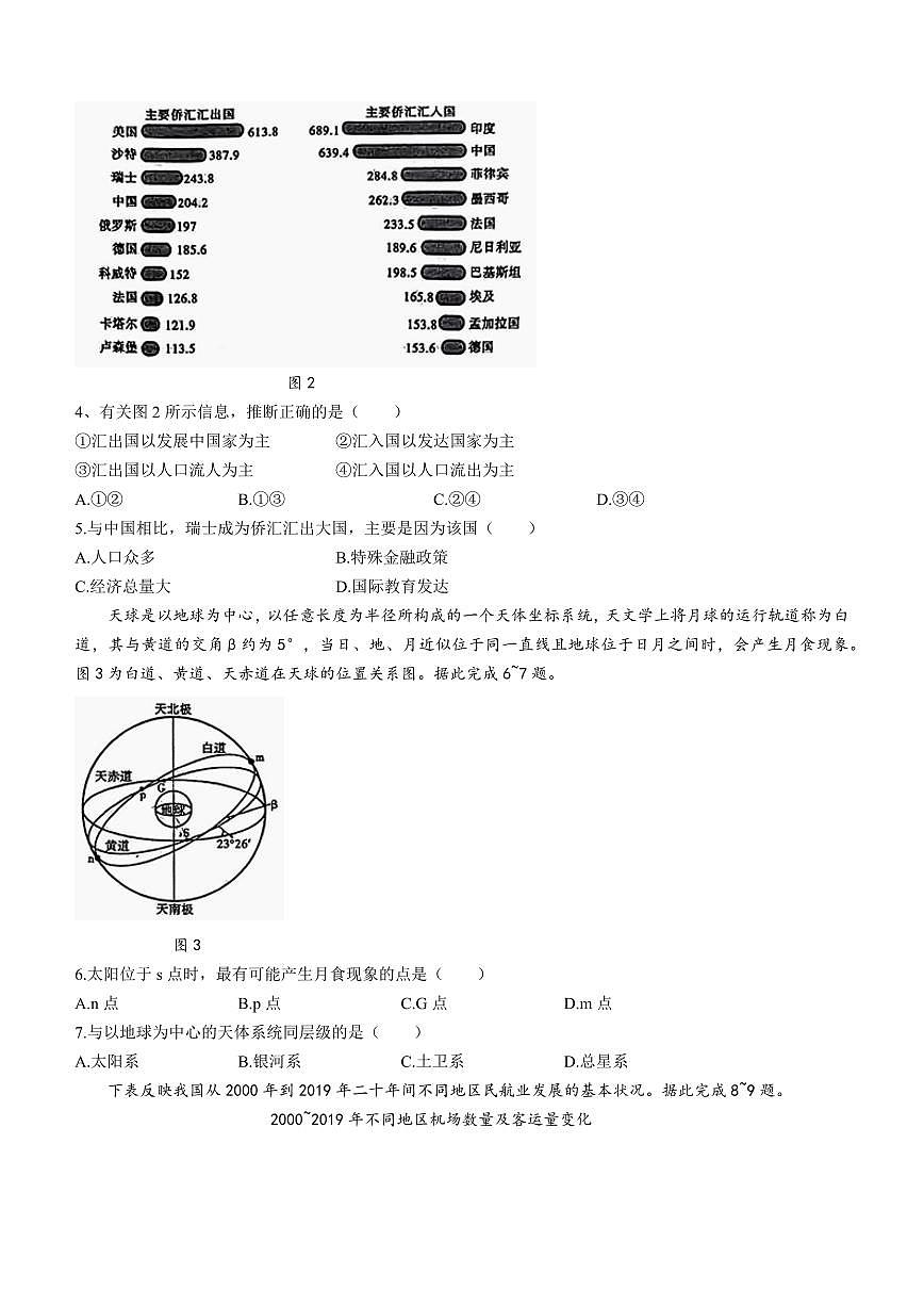 2024届重庆市八中高三上(月考卷)-地理试题（含答案）第2页
