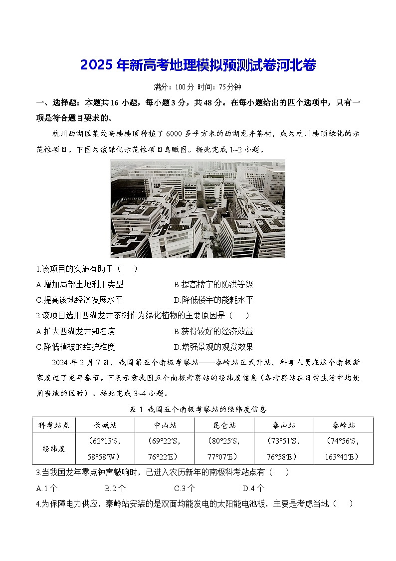 2025年新高考地理模拟预测试卷河北卷（含答案解析）第1页