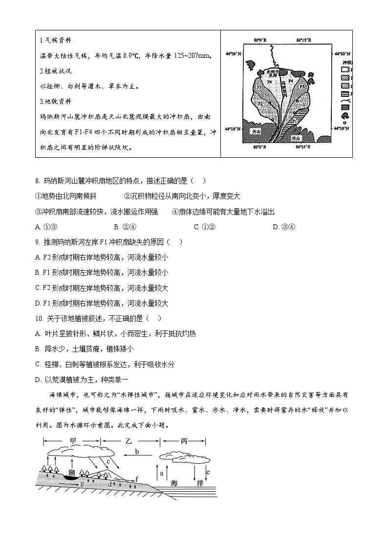 云南省保山市2024-2025学年高一上学期期末质量监测地理试卷 Word版无答案第3页