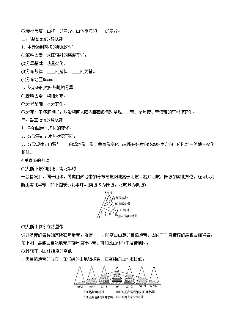 人教版高中地理选择性必修1 5-1第五章自然环境的整体性和差异性知识总结（挖空版无答案）第3页