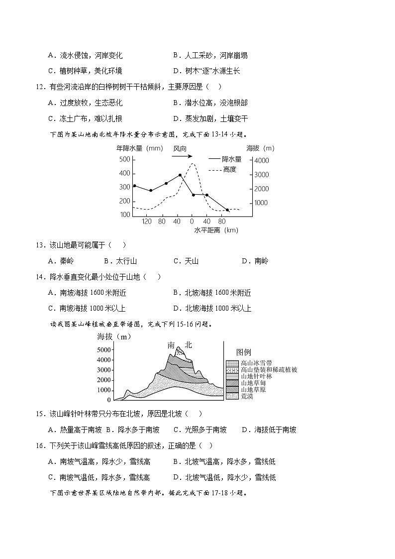 人教版高中地理选择性必修1 5-1第五章自然环境的整体性与差异性综合测试卷（原卷版无答案）第3页