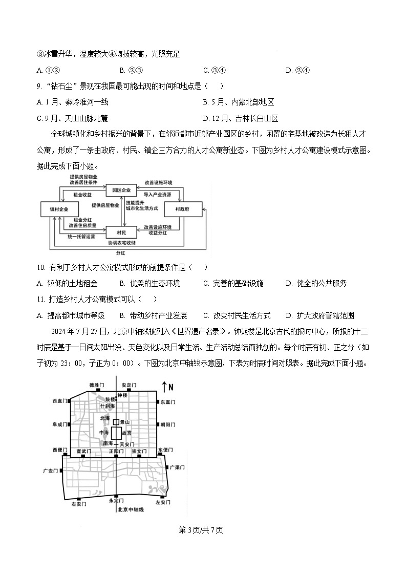 2025届黑龙江省哈尔滨市第三中学校高考一模地理试题（原卷版）第3页