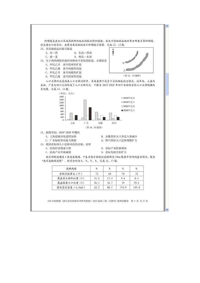 浙江省Z20名校联盟（名校新高考研究联盟）2024-2025学年高三上学期第二次联考地理试题 含答案第3页