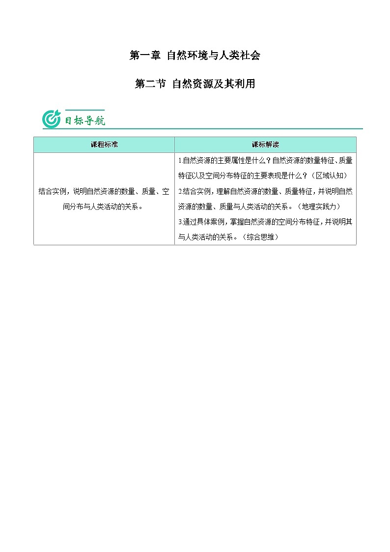 1.2 自然资源及其利用-【学生版】人教版高中地理同步讲义（选择性必修3）第1页