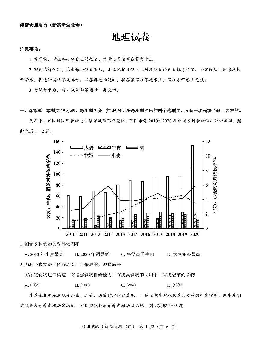 2024届湖北省名校联考高三上学期11月期中考试（11月）-地理试题（含答案）第1页