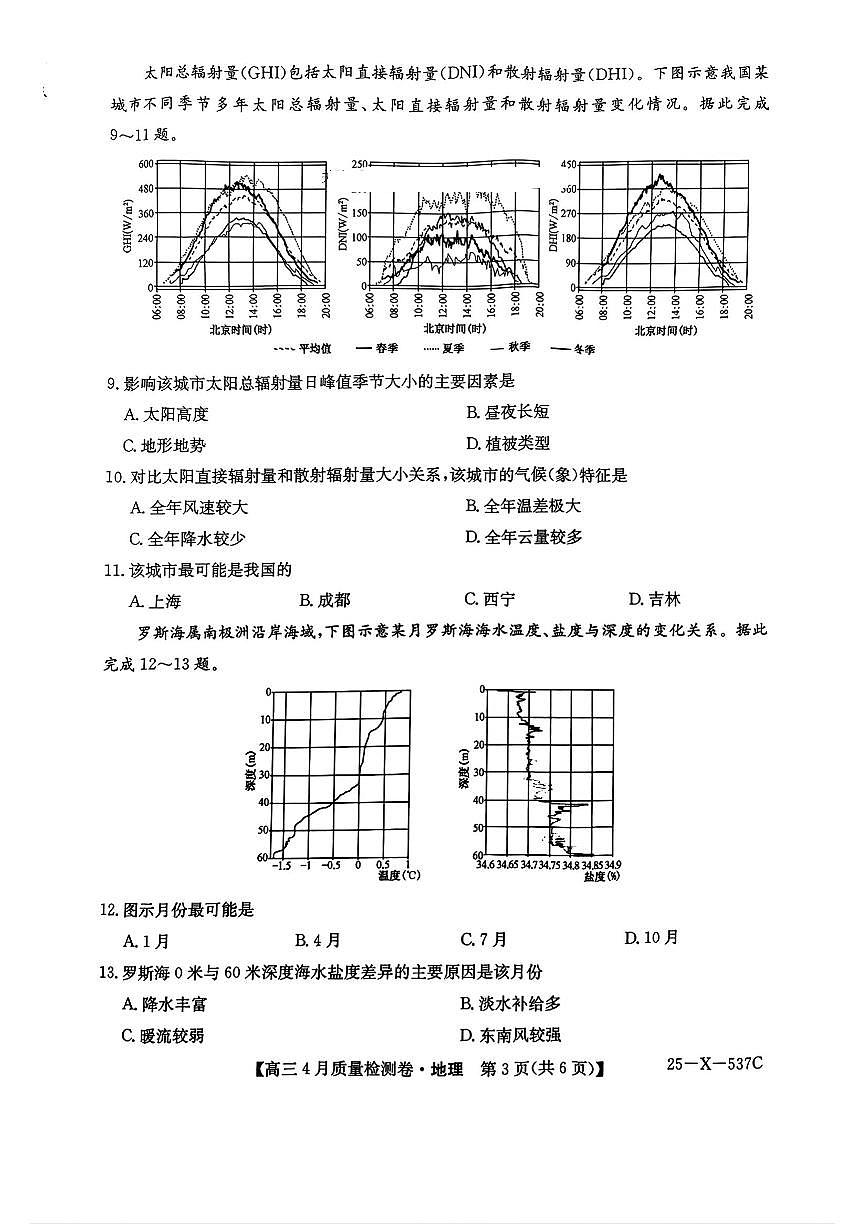 山西三晋卓越联盟2025届高三下学期4月质量检测(25-X-537C)-地理试题无答案第3页