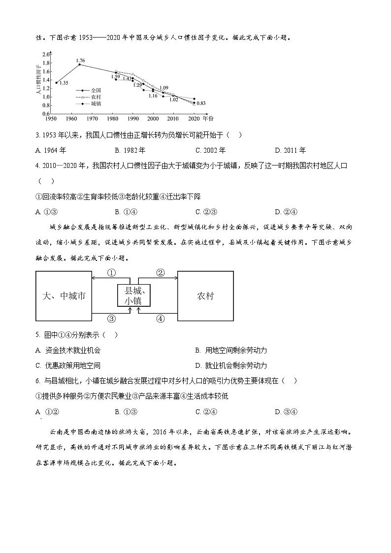2025届广东省普通高中学业水平选择性考试模拟测试（一）地理试题 （原卷版）第2页