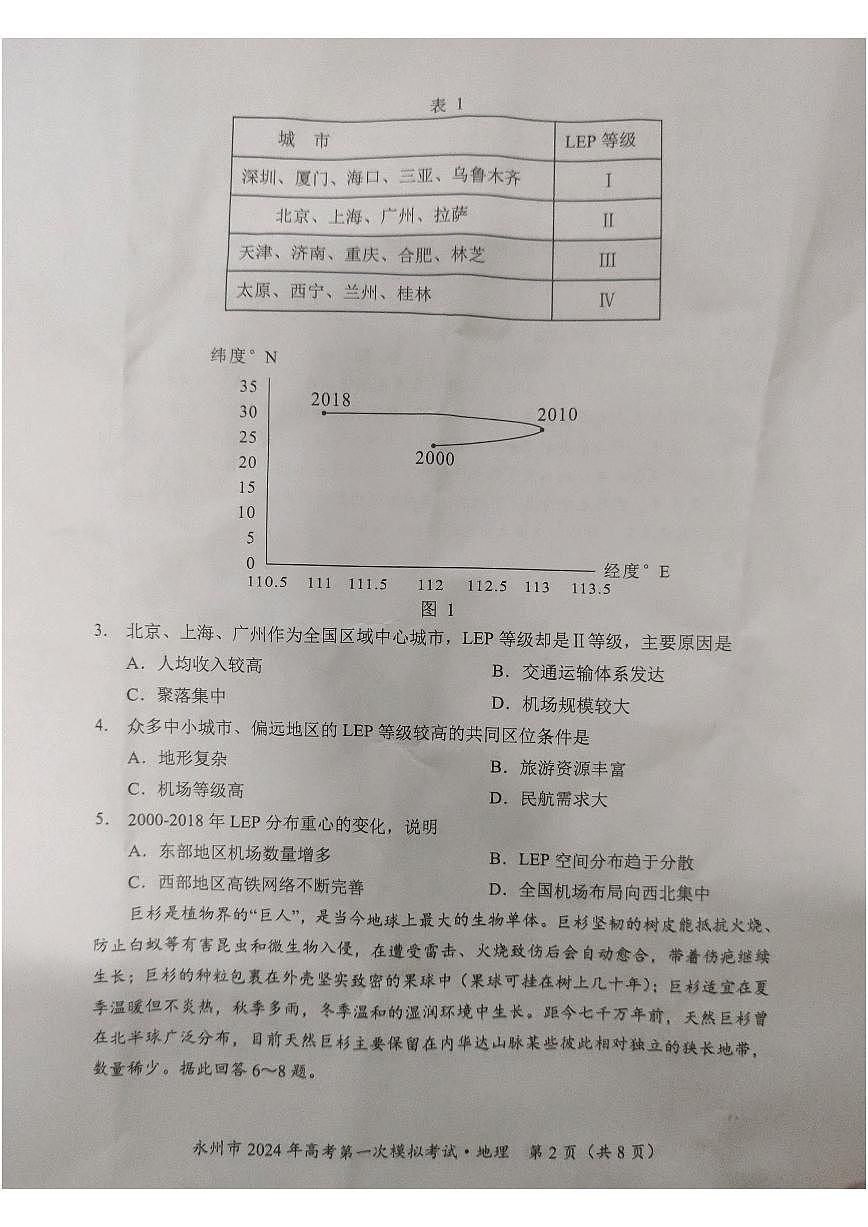 2024届湖南省永州市高三上学期第一次模拟考试-地理试题（含答案）第2页